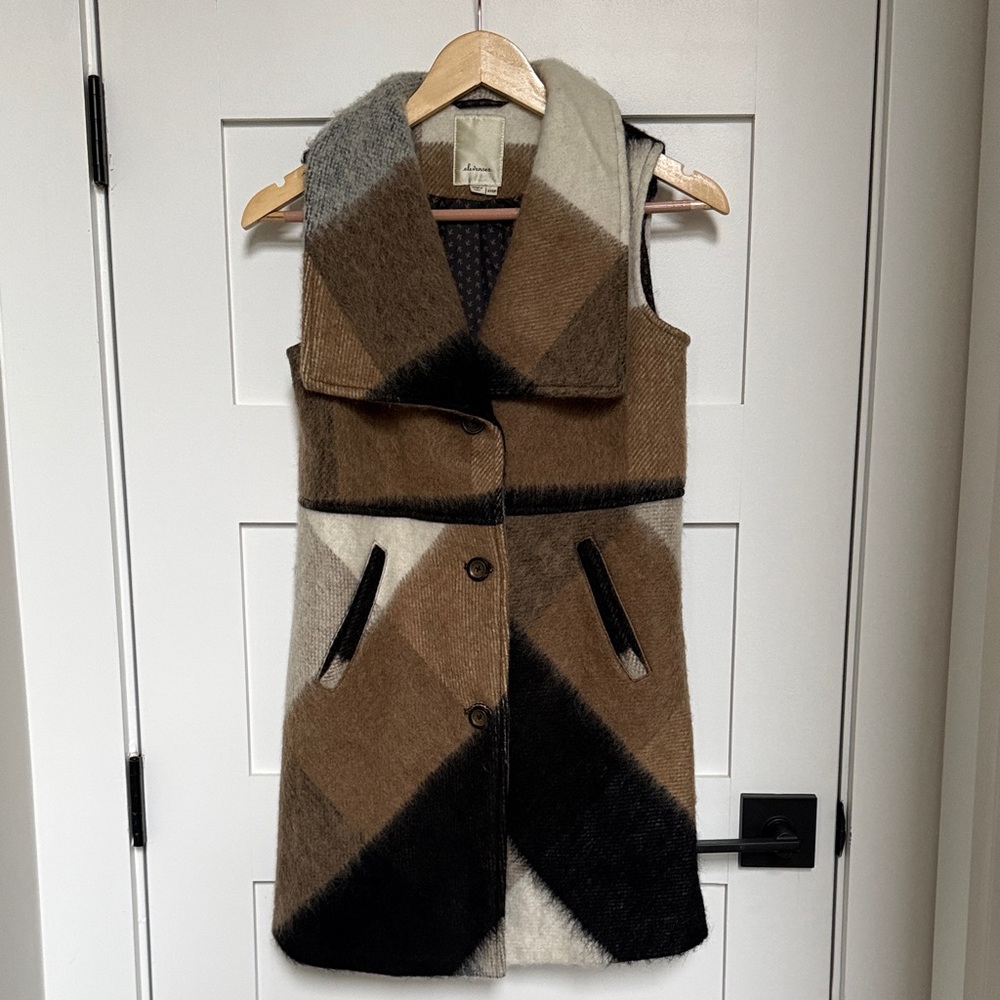 Anthropologie - Elevenses Buffalo Plaid Wool Blend Long Vest/Coat - XXSP